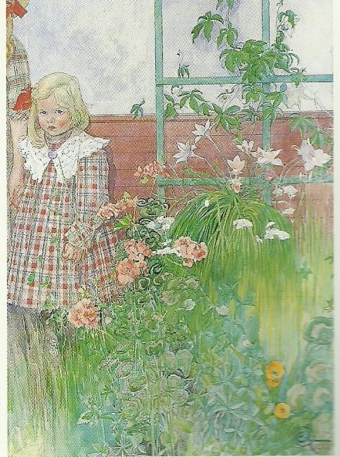 Carl Larsson stott- flicka vid spalier